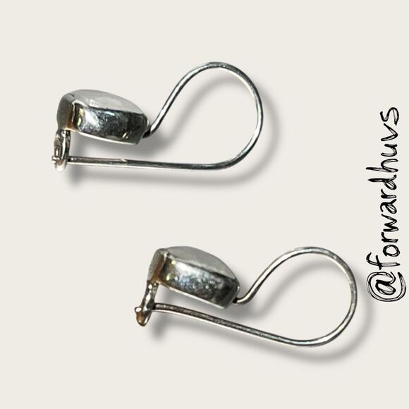 925 Sterling Silver Square Moonstone Earrings – Bezel Set – Hook Design - Picture 3 of 7